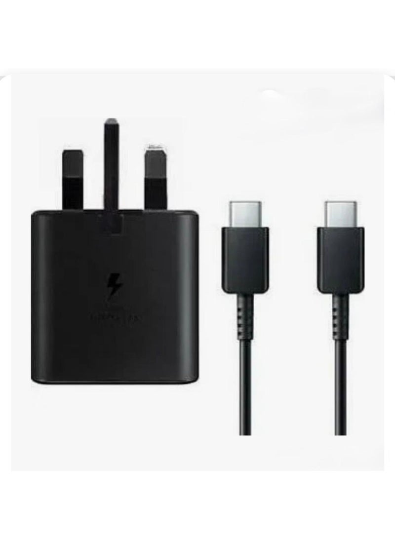 شاحن جداري فائق السرعة بقوة 25 واط بتقنية PD مع كابل USB-C متوافق مع جميع هواتف سامسونج جالاكسي الذكية والأجهزة اللوحية وغيرها من الأجهزة (أسود) - Image 2